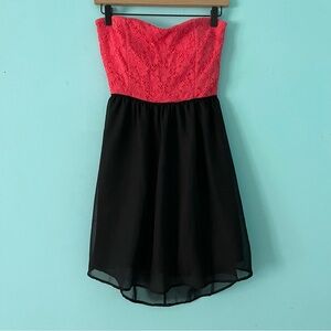 Deb Crochet Lace Pink Black Mini Y2K Vintage Strapless Dress Party S Rare